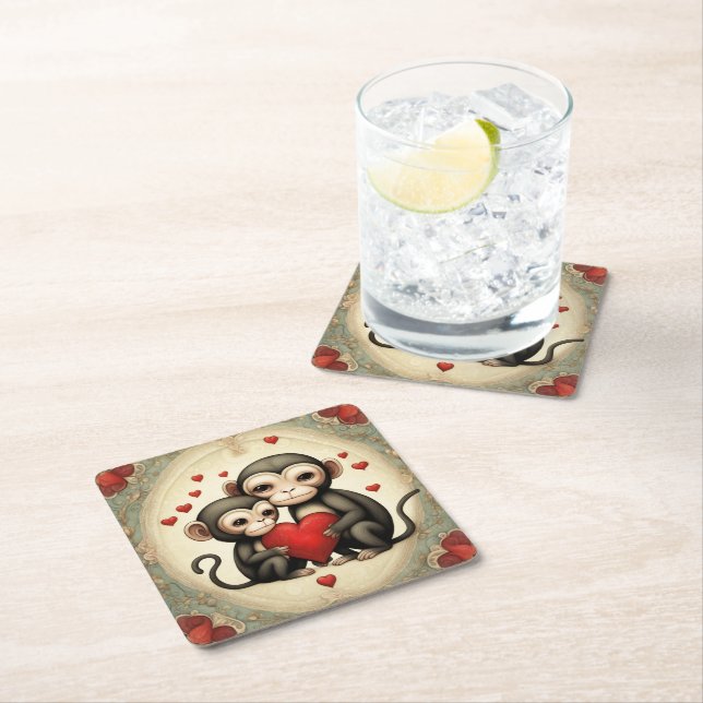 Porta-copo De Papel Quadrado Macaco Amor (Insitu)