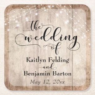 Porta-copo De Papel Quadrado Madeira castanha clara e russa, "O Casamento de"