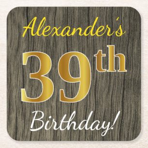 Porta-copo De Papel Quadrado Madeira do falso, aniversário do ouro do falso