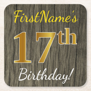 Porta-copo De Papel Quadrado Madeira do falso, aniversário do ouro do falso 17