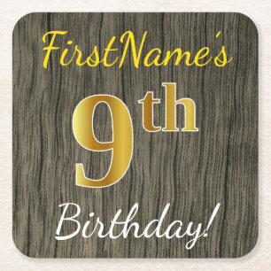 Porta-copo De Papel Quadrado Madeira do falso, aniversário do ouro do falso 9o