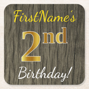 Porta-copo De Papel Quadrado Madeira do falso, segundo aniversário do ouro do