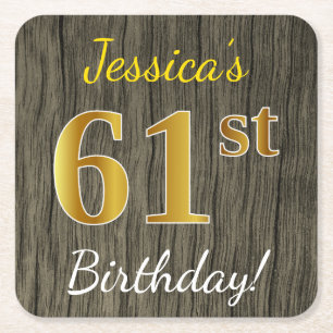 Porta-copo De Papel Quadrado Madeira Faux, Faux Dourado 61ruas Aniversário + No