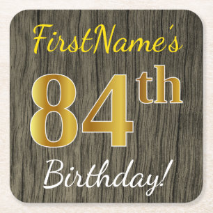 Porta-copo De Papel Quadrado Madeira Faux, Faux Dourado 84.o aniversário + nome