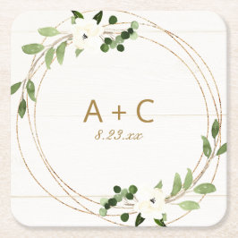 Porta-copo De Papel Quadrado Madeira Floral Russa Geométrica De Casamento