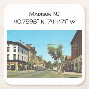 Porta-copo De Papel Quadrado Madison NJ Map Coordena Estilo de Vintage