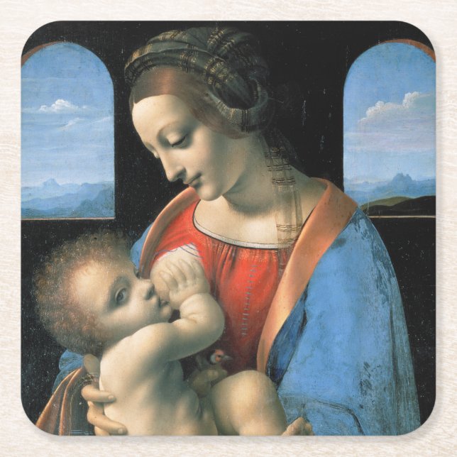 Porta-copo De Papel Quadrado Madonna Litta, Leonardo da Vinci, 1490-1491 (Frente)