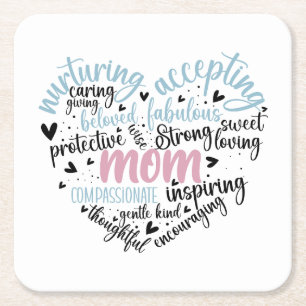 Porta-copo De Papel Quadrado Mãe Coração Forte Carinho