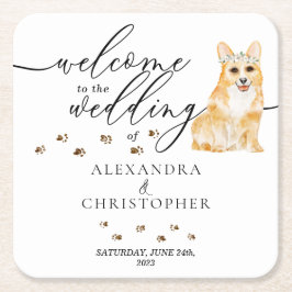 Porta-copo De Papel Quadrado Mãe do Corgi Bem-vinda ao casamento