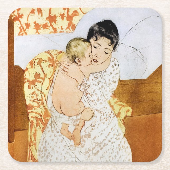 Porta-copo De Papel Quadrado Mãe e Criança, Mary Cassatt (Frente)