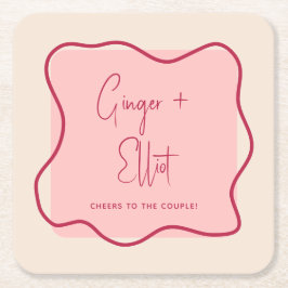 Porta-copo De Papel Quadrado Magenta, Frame de Onda Moderna, Alegra Casamento