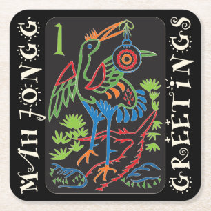 Porta-copo De Papel Quadrado Mah Jongg Bird Portas copos de saudação
