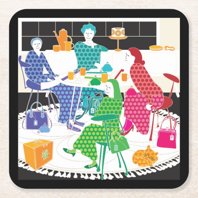 Porta-copo De Papel Quadrado Mah Jongg Polka-Dots Coasters (Frente)