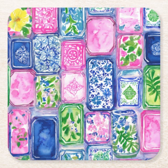 Porta-copo De Papel Quadrado Mahjong (Frente)