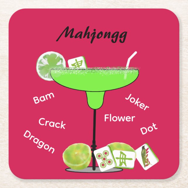 Porta-copo De Papel Quadrado Mahjong Tiles and Cocktail Paper Coaster (Frente)