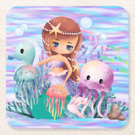 Porta-copo De Papel Quadrado Mairmaid com uma estrela no cabelo brincando na bo