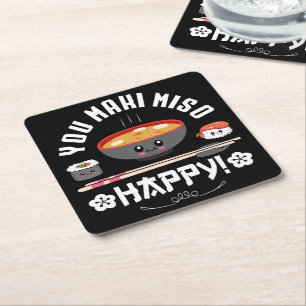 Porta-copo De Papel Quadrado Maki Miso Happy - Noodles Japoneses Cute Kawaii