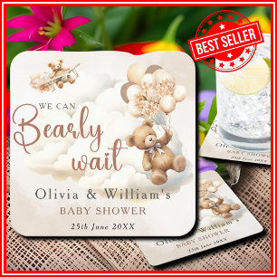 Porta-copo De Papel Quadrado Mal Podemos Esperar Chuvinha Marrom Baby Shower