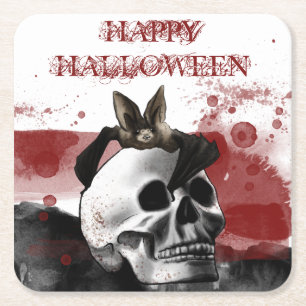 Porta-copo De Papel Quadrado Maldito Caveira Feliz Festa de Halloween