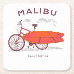 Porta-copo De Papel Quadrado Malibu Califórnia Vintage Praia Surfe