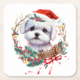 Porta-copo De Papel Quadrado Maltês Puppy Christmas, Xmas Maltês Dog