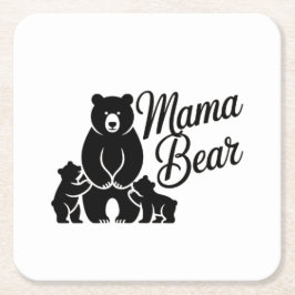 Porta-copo De Papel Quadrado Mama Bear with Cubs Cute Family Bear