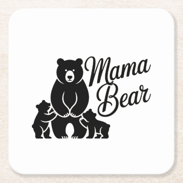 Porta-copo De Papel Quadrado Mama Bear with Cubs Cute Family Bear (Frente)