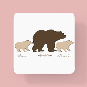 Porta-copo De Papel Quadrado Mama Urso Personalizada Com 2 Nomes de Filhos Pres