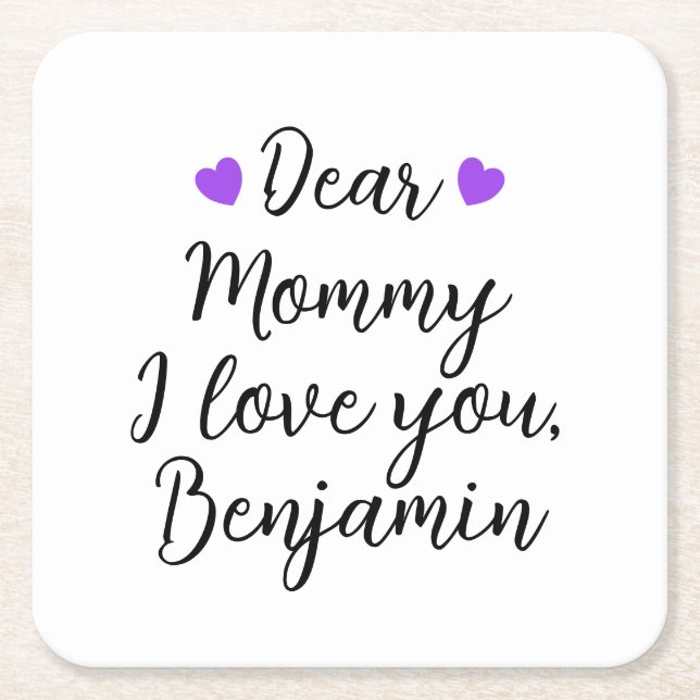 Porta-copo De Papel Quadrado Mamãe, Eu Te Amo (Frente)