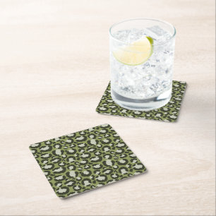 Porta-copo De Papel Quadrado Manchas de Leopardo Glamourosas Verde Musgo Impres