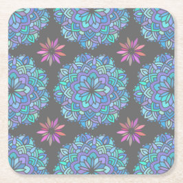 Porta-copo De Papel Quadrado Mandala de Flor Azul