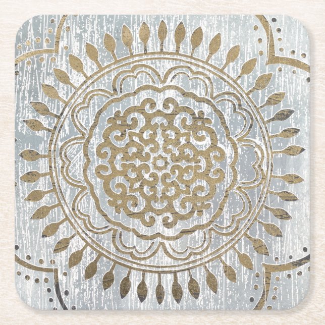 Porta-copo De Papel Quadrado Mandala Dourado Design (Frente)