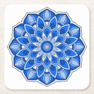 Porta-copo De Papel Quadrado Mandala em azul