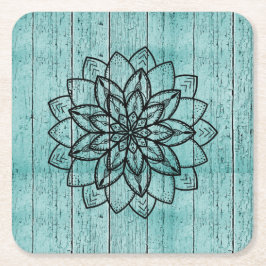 Porta-copo De Papel Quadrado Mandala em Madeira Azul