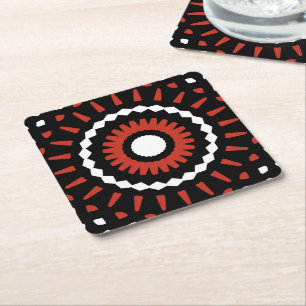 Porta-copo De Papel Quadrado Mandala tribal vermelha