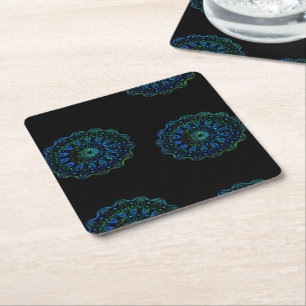 Porta-copo De Papel Quadrado Mandala verde-azulada