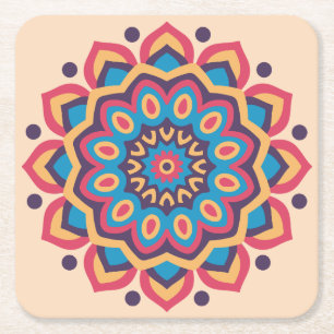 Porta-copo De Papel Quadrado Mandala Vibrante em Hexcolor