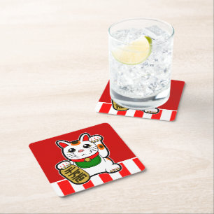 Porta-copo De Papel Quadrado Maneki Neko: Gato Sortudo Japonês