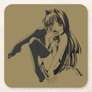 Porta-copo De Papel Quadrado Mangá, Gata Neko Garota Felina Kawaii Loli