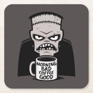 Porta-copo De Papel Quadrado Manhã Café Mau Bom Monstro Reanimado