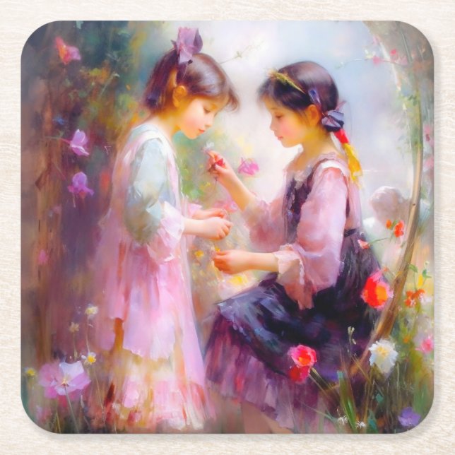 Porta-copo De Papel Quadrado Manhã em um Jardim (Frente)