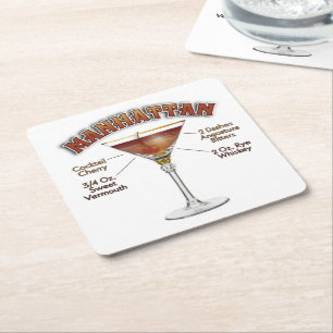 Porta-copo De Papel Quadrado Manhattan Cocktail Recebe Arte
