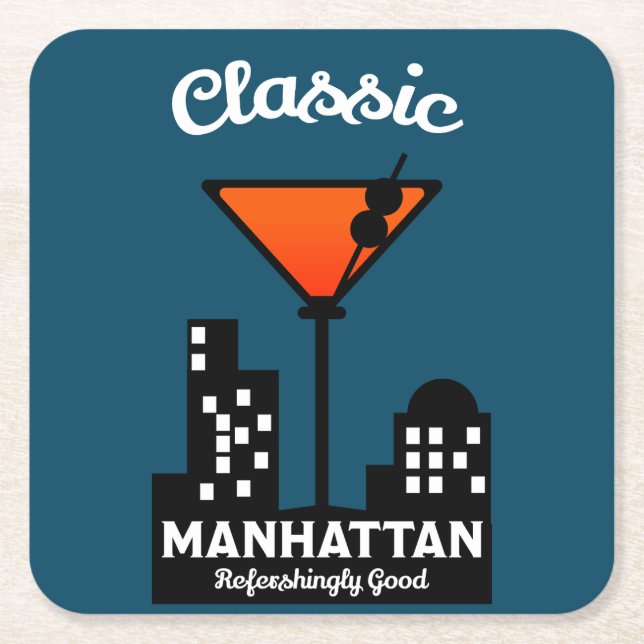 Porta-copo De Papel Quadrado Manhattan Cocktail Wall Art (Frente)