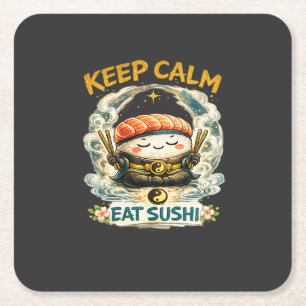 Porta-copo De Papel Quadrado Mantenha a Calma & Coma Sushi – Zen Kawaii Sushi