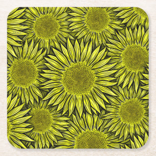 Porta-copo De Papel Quadrado Mão De Girassol Amarelo Amarelo Floral Desenhada