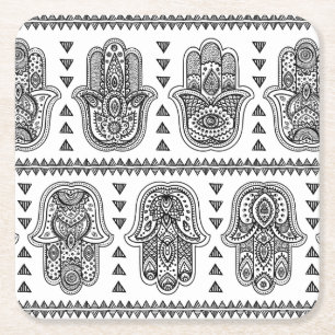 Porta-copo De Papel Quadrado Mão indiana Doodle tirado de Hamsa