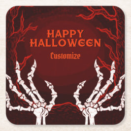 Porta-copo De Papel Quadrado Mãos do Esqueleto Laranja