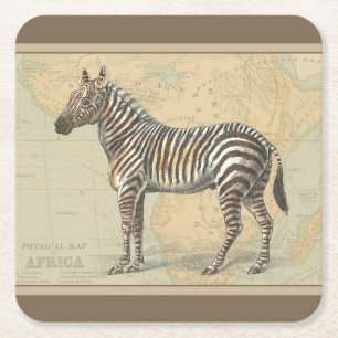 Porta-copo De Papel Quadrado Mapa da África e uma Zebra