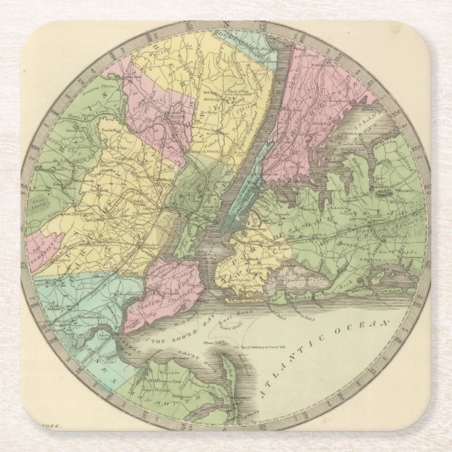 Porta-copo De Papel Quadrado Mapa da New York (Frente)