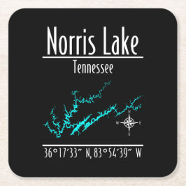 Porta-copo De Papel Quadrado Mapa das Coordenadas da Margem do Lago Norris Tenn